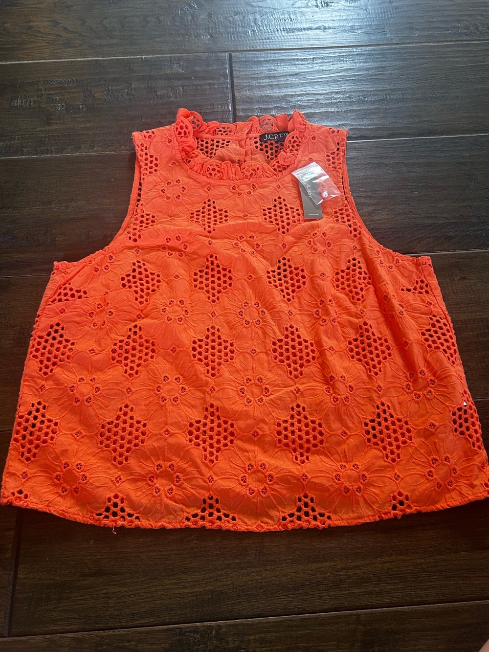 J. Crew Bright Orange Crochet Floral Sleeveless Tank